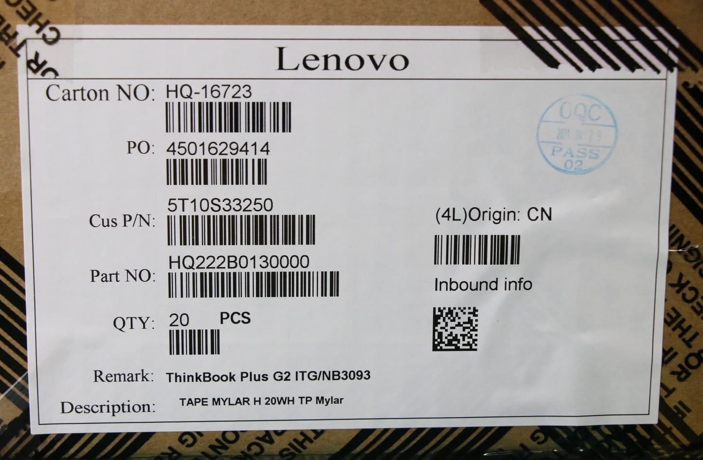 Lenovo Tape Mylar H 20Wh Tp Mylar - 5T10S33250