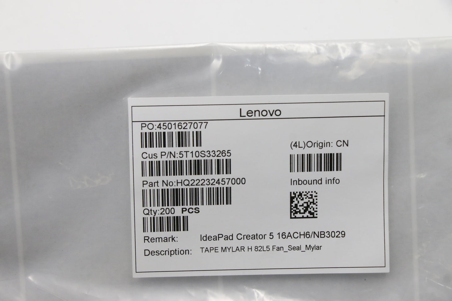 Lenovo Tape Mylar H 82L5 Fan_Seal_Myl - 5T10S33265