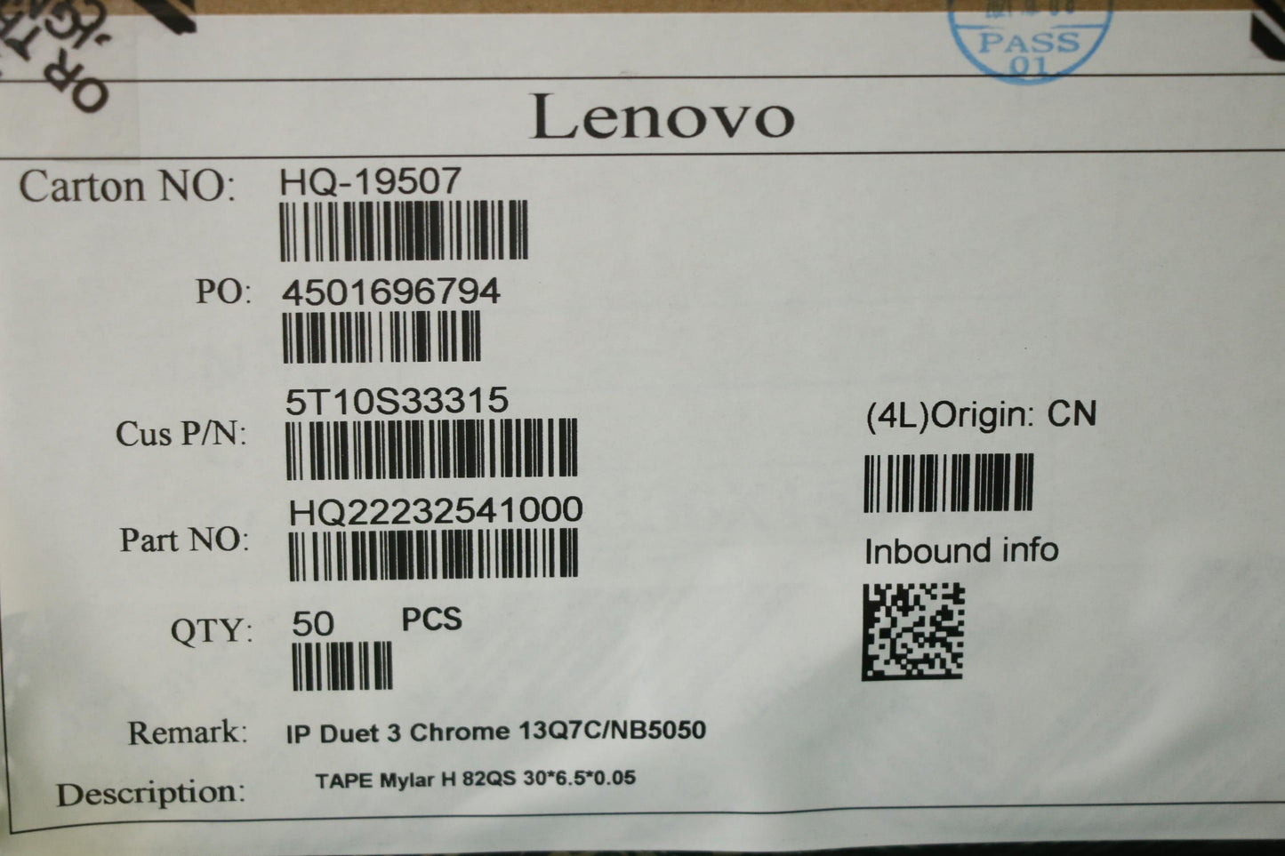 Lenovo Tape Mylar H 82Qs 30*6.5*0.05 - 5T10S33315