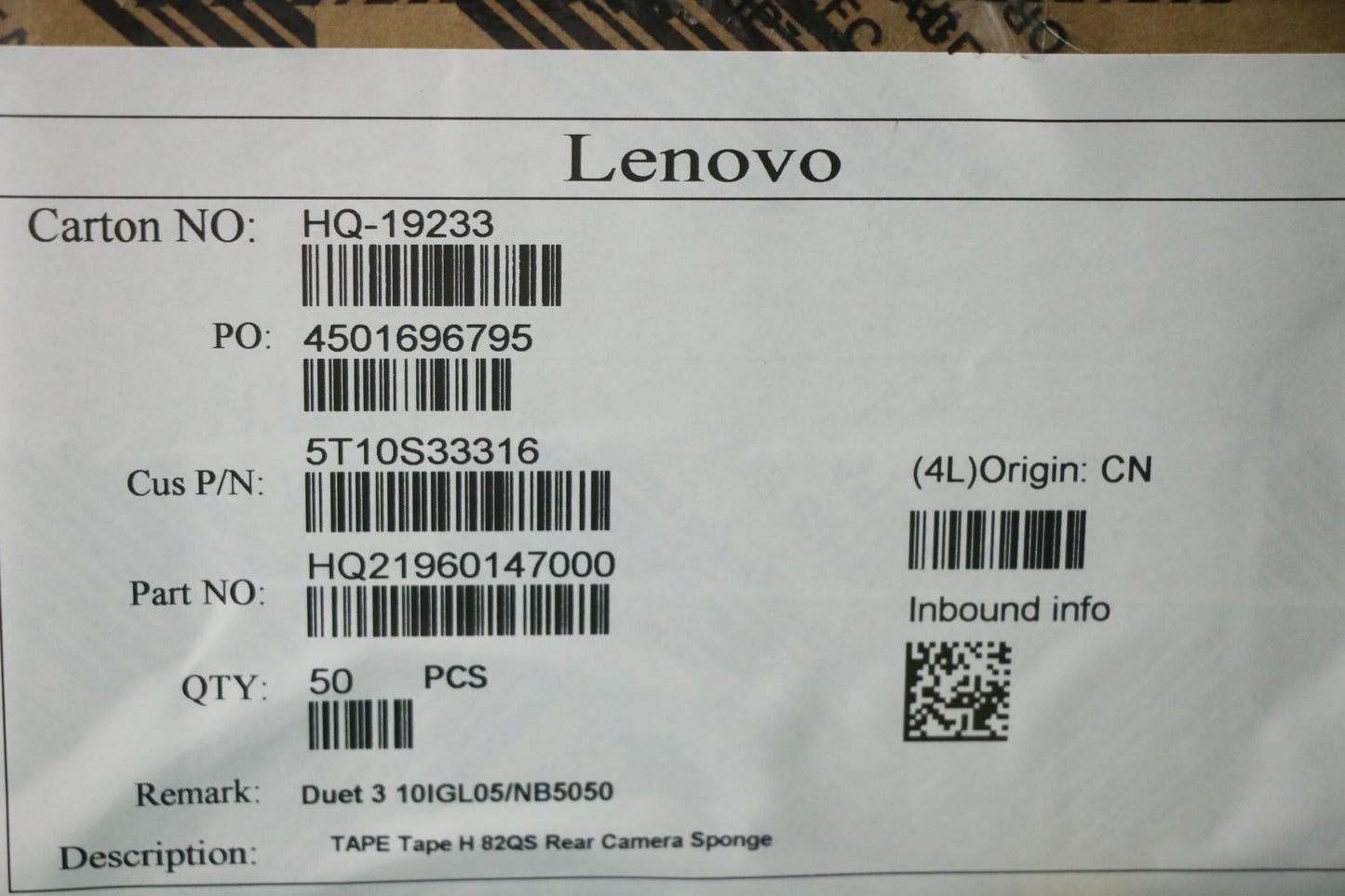 Lenovo Tape Tape H 82Qs Rear Camera S - 5T10S33316