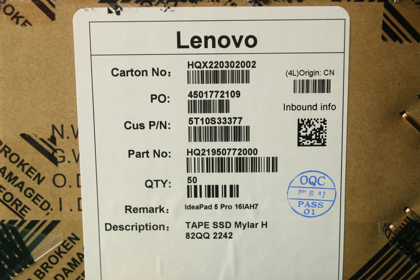 Lenovo Tape Ssd Mylar H 82Qq 2242 - 5T10S33377