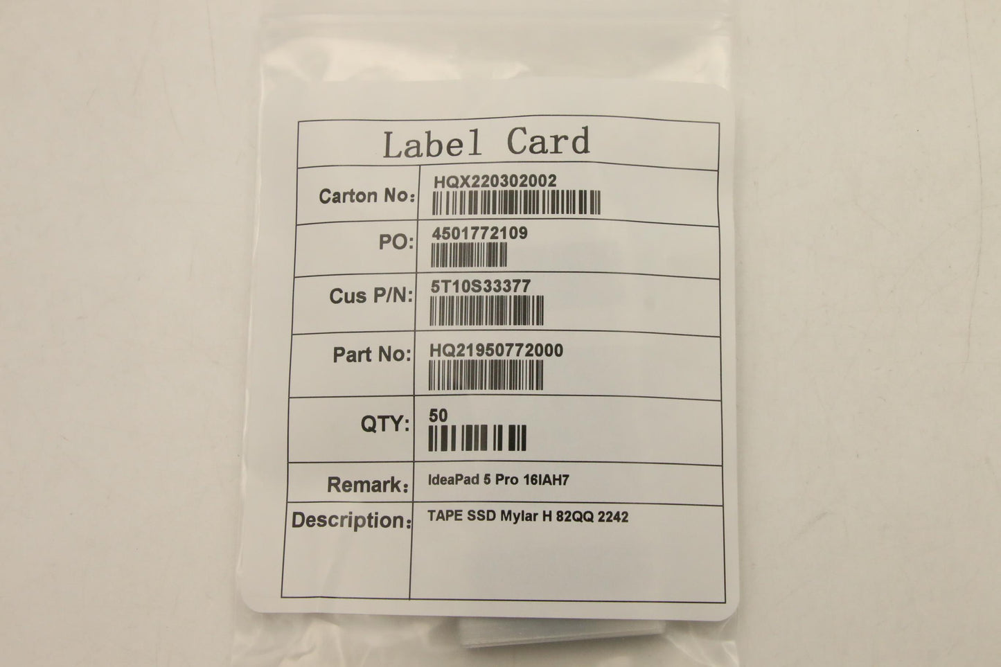 Lenovo Tape Ssd Mylar H 82Qq 2242 - 5T10S33377