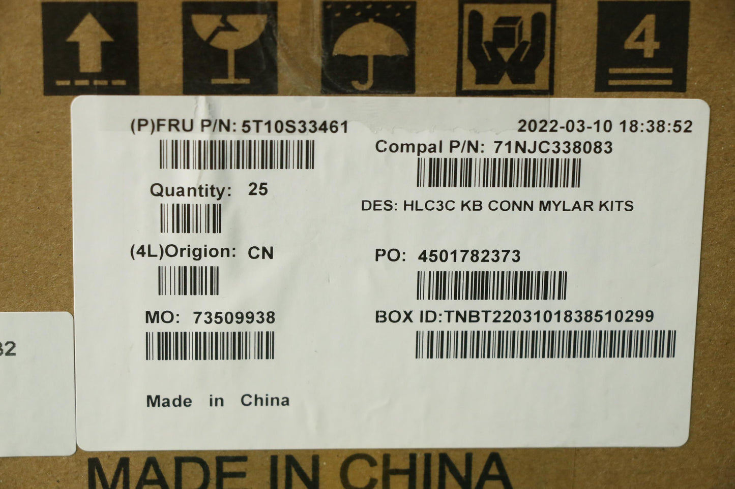Lenovo Tape Mylar C 82Ud Kb Conn*10Pc - 5T10S33461