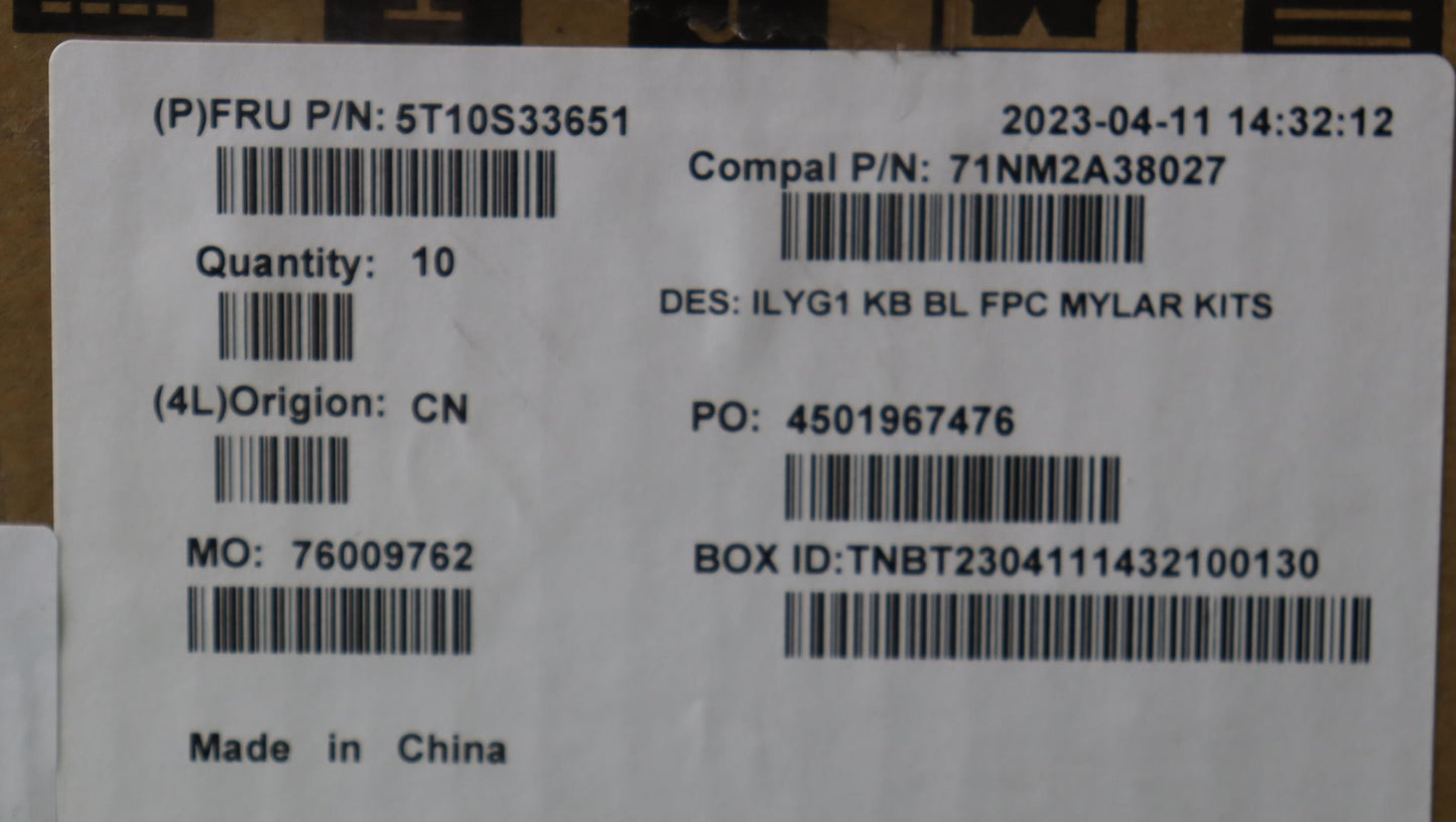 Lenovo Tape Kb Bl Wh Fpc Mylar C 82Y3 - 5T10S33651