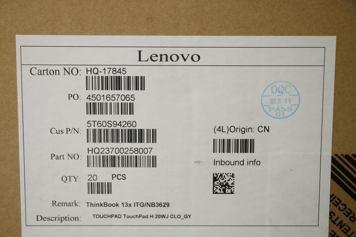 Lenovo Touchpad Touchpad H 20Wj Clo_G - 5T60S94260