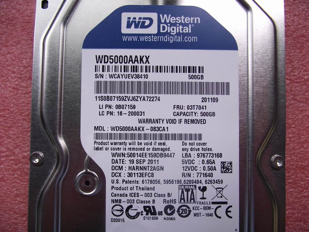 Lenovo 16200031 Hdd 500G Wdxl500Sm6G Wd5000Aak