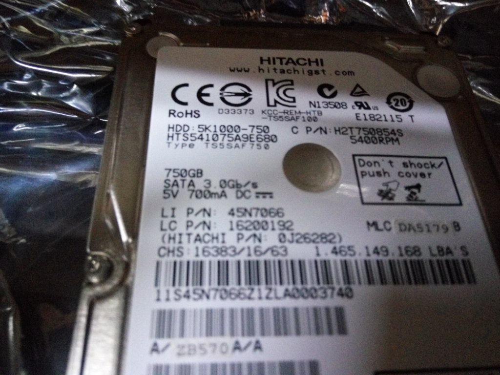 Lenovo 16200192 Hdd Hts541075A9E680 9.5 5.4K 7