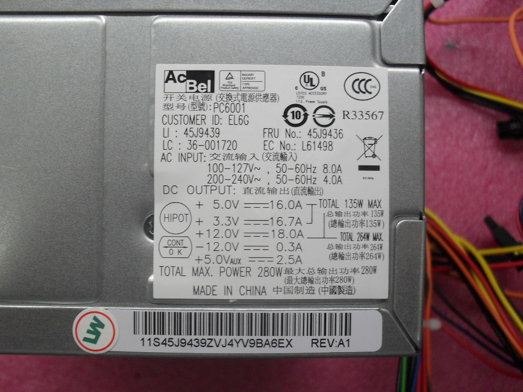 Lenovo 45J9436 Cru280W Atx Power Supply