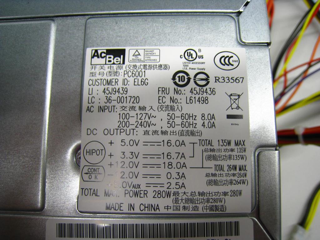 Lenovo 36001720 Power Supply Pc6001-El6G 280W