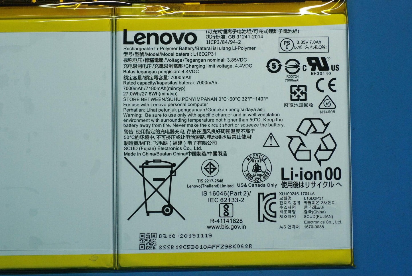 Lenovo SB18C53810 Scud-A-Lb L16D2P31 3.85V27Wh 2