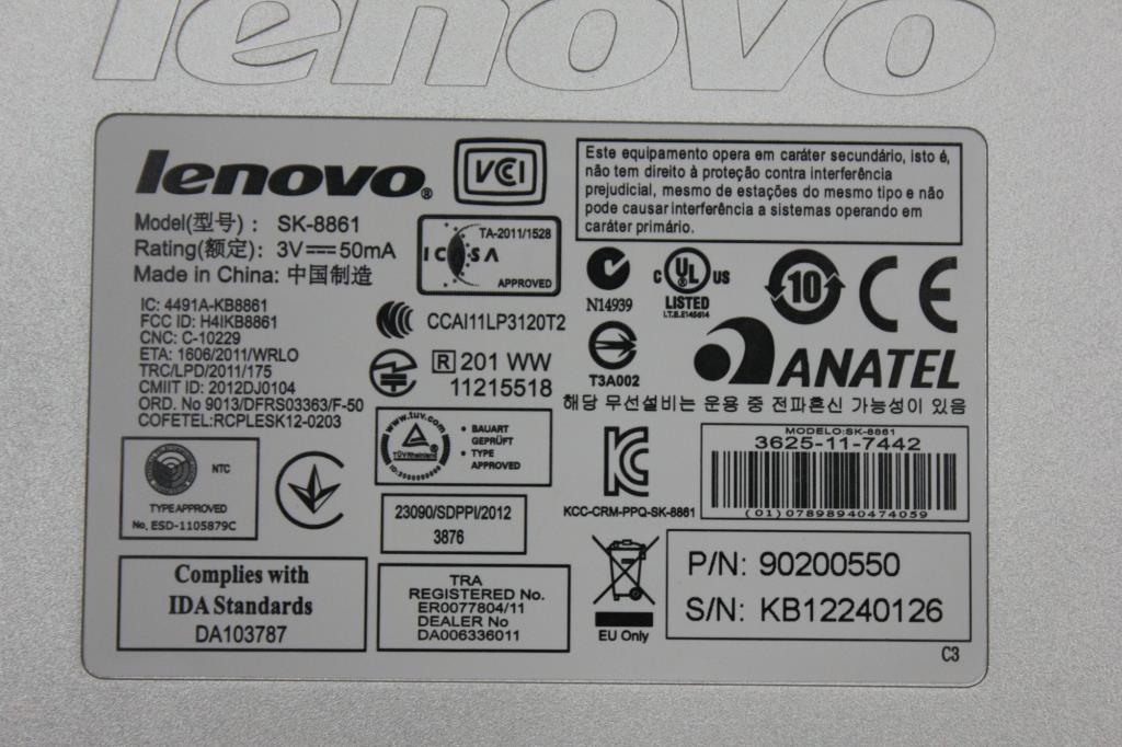 Lenovo 90200550 Kb Liteon Sk-8861(Us) S-Silk S