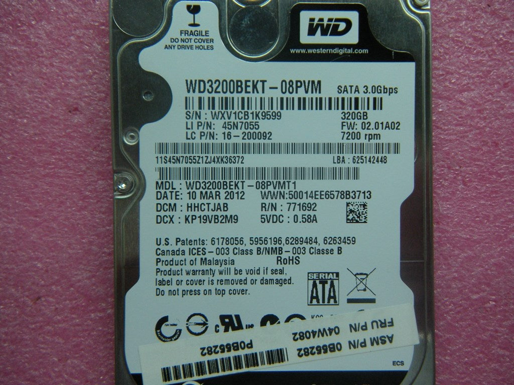 Lenovo Hdd And Nbsp / 320G 7200Rpm Wd - 04W4082