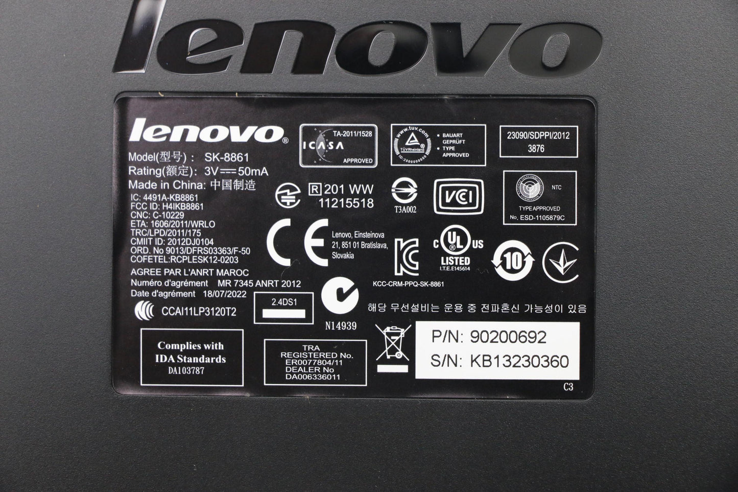 Lenovo 90200692 Kb Liteon Sk-8861(Us) S-Silk B