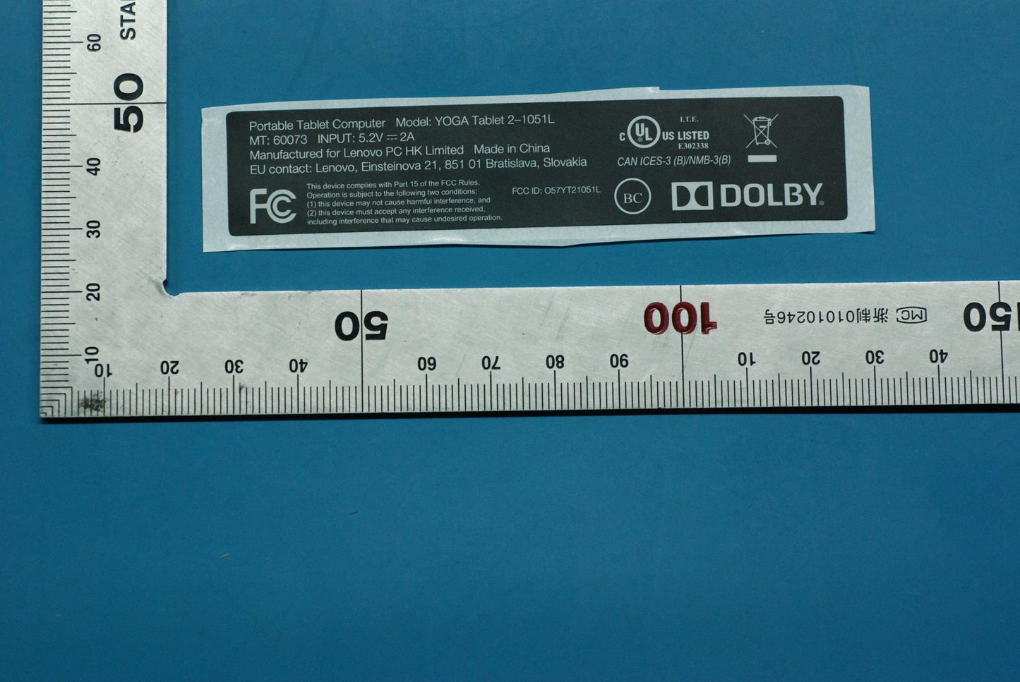 Lenovo Blade2-10W-H Rating Label_Us - SL19A6N2H3