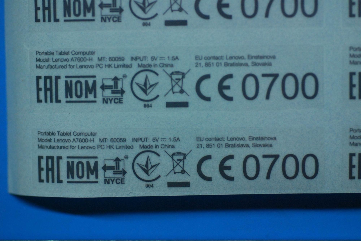 Lenovo A7600-H Rating Label-Ru And*82 - 5L19A6MWCE