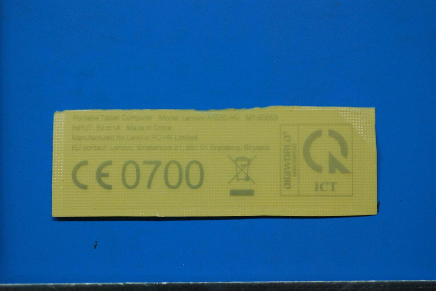 Lenovo A3500 Rating Label-V And*70152 - 5L19A6N3DA