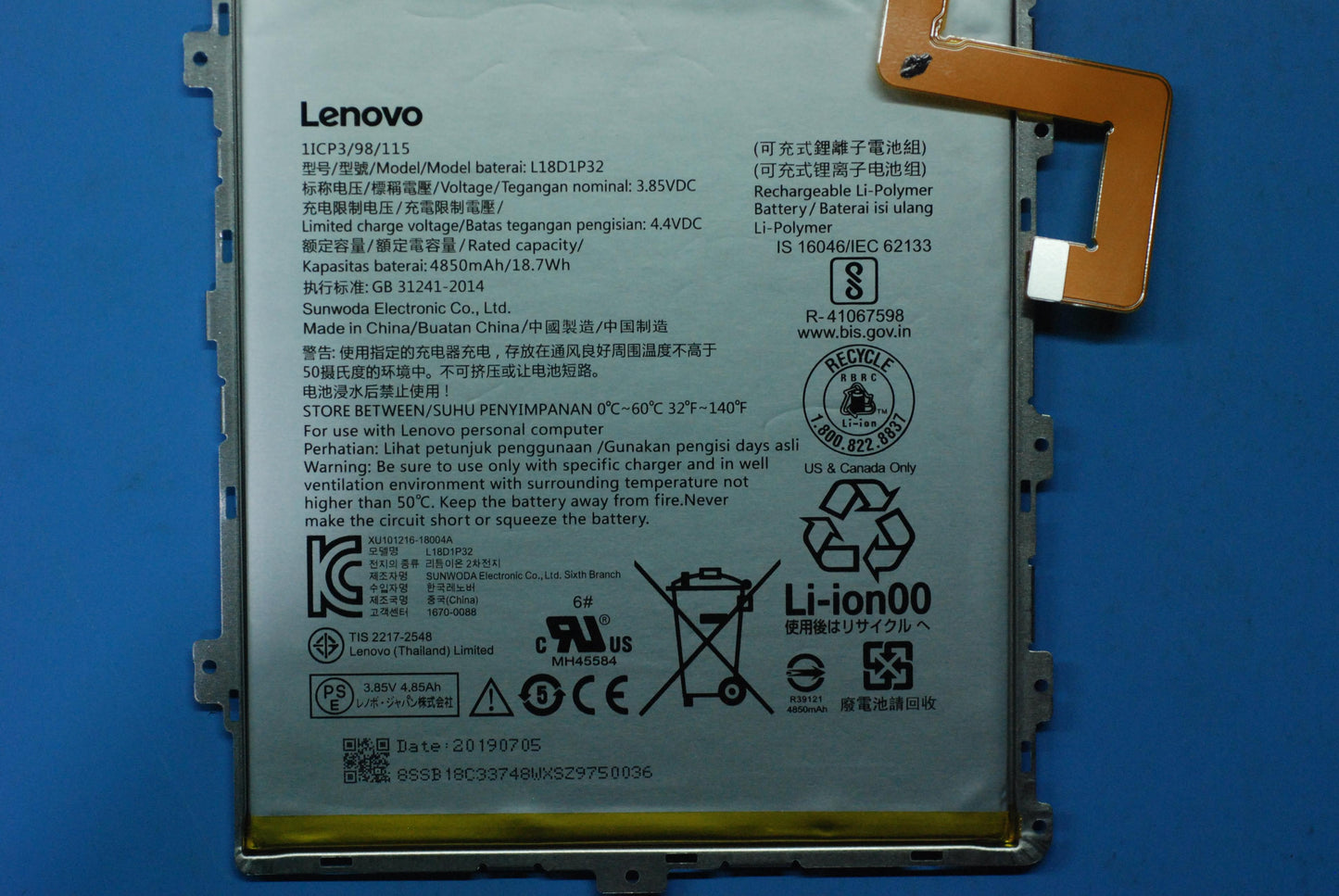 Lenovo 5B18C14569 Tb-X505F Battery Assy And*7601