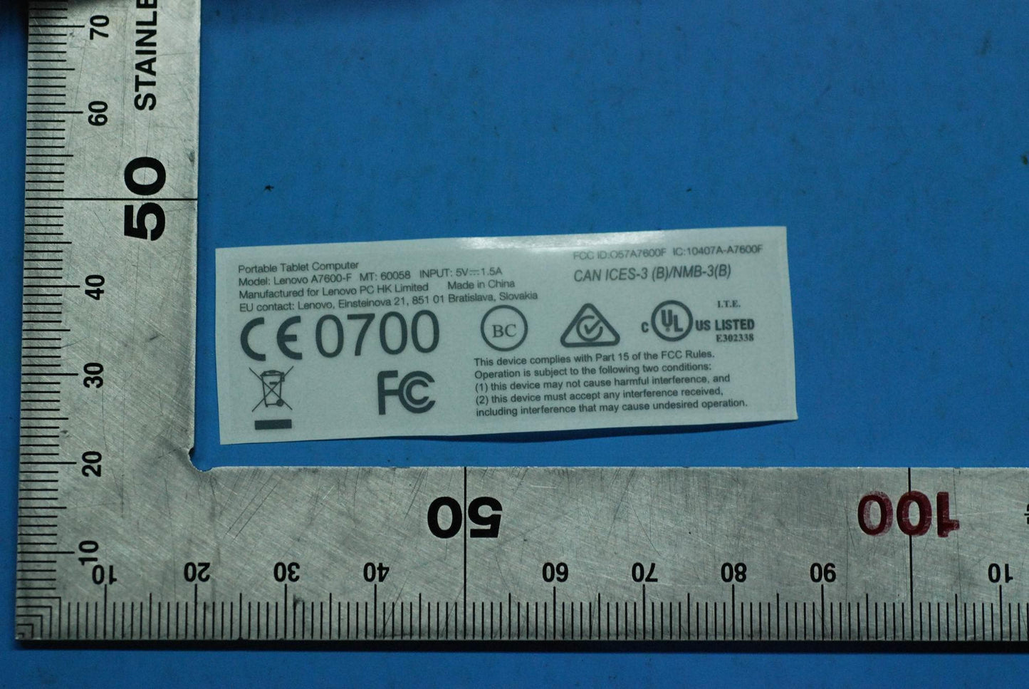 Lenovo A7600 Rating Label 32G And*82L - 5L19A6MX57