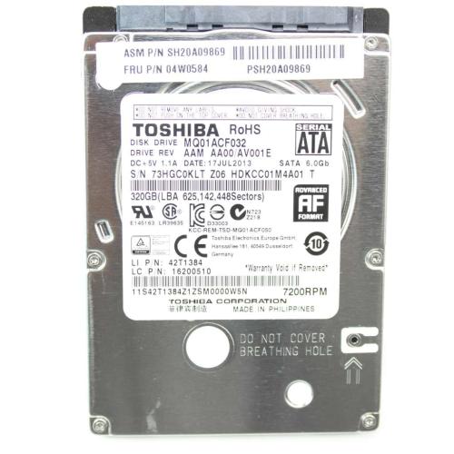 Lenovo (04W0584) 320GB HDD, 2.5", 7mm, 7200RPM, SATA, Toshiba