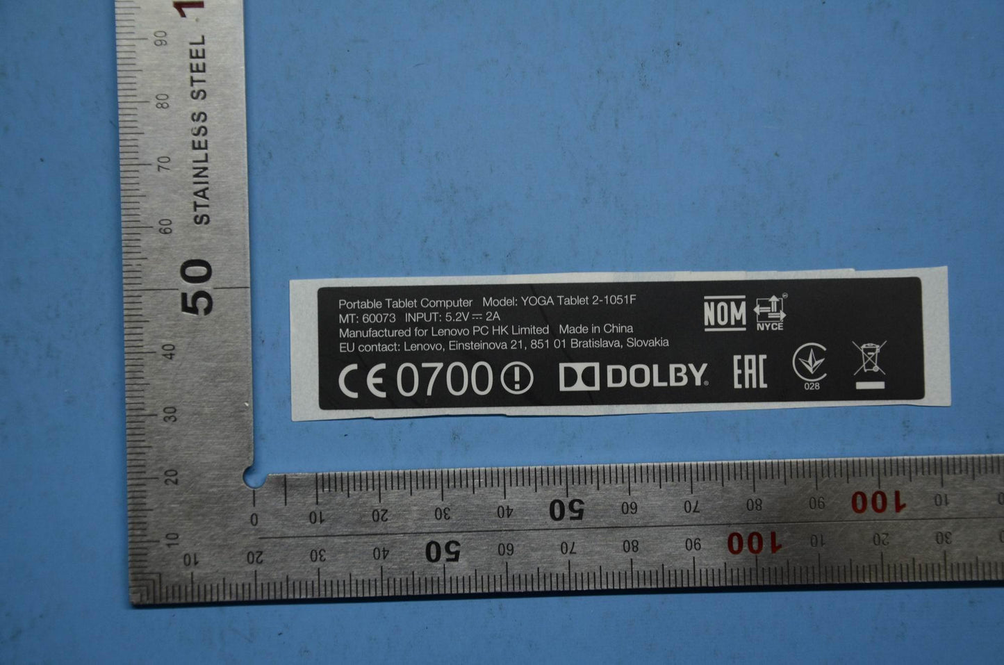 Lenovo Blade2-10W-F Rating Label_Ru - SL18C00489