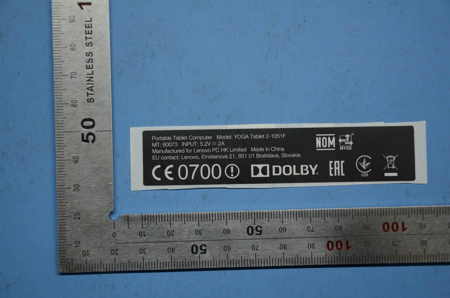 Lenovo Blade2-10W-F Rating Label_Ru - SL18C00489