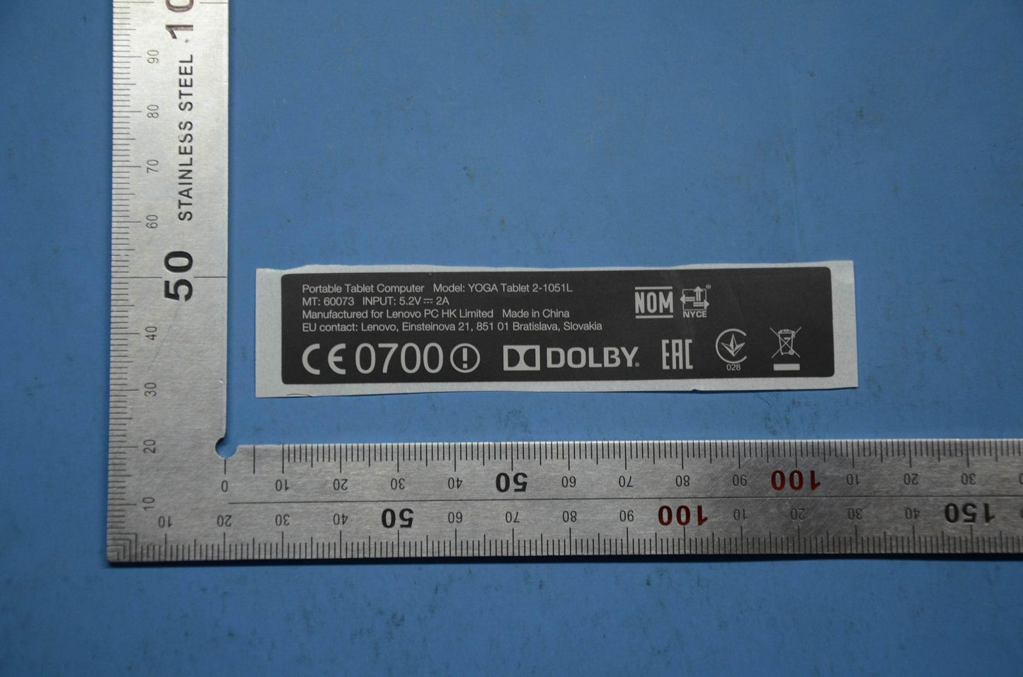 Lenovo Blade2-10W-H Rating Label_Ru - SL19A6N2GW